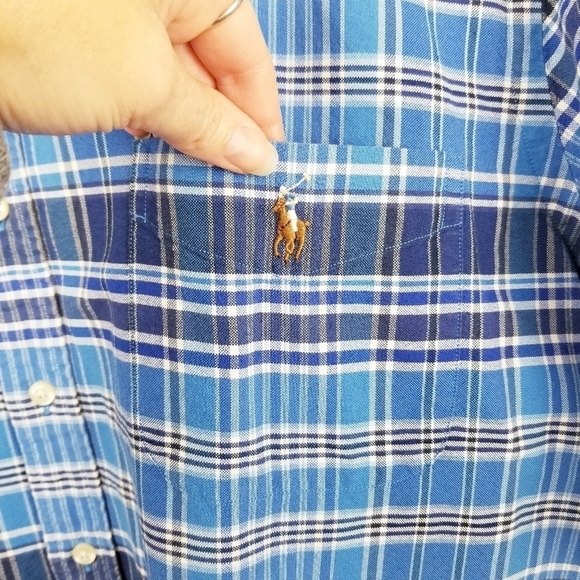 Ralph Lauren Blue Plaid Short Sleeve Button Front Shirt, size XXL - Picture 5 of 9